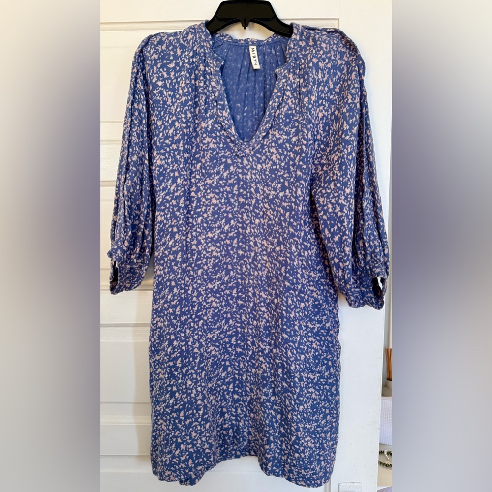 Blue and White 3/4 Sleeve Mini Dress